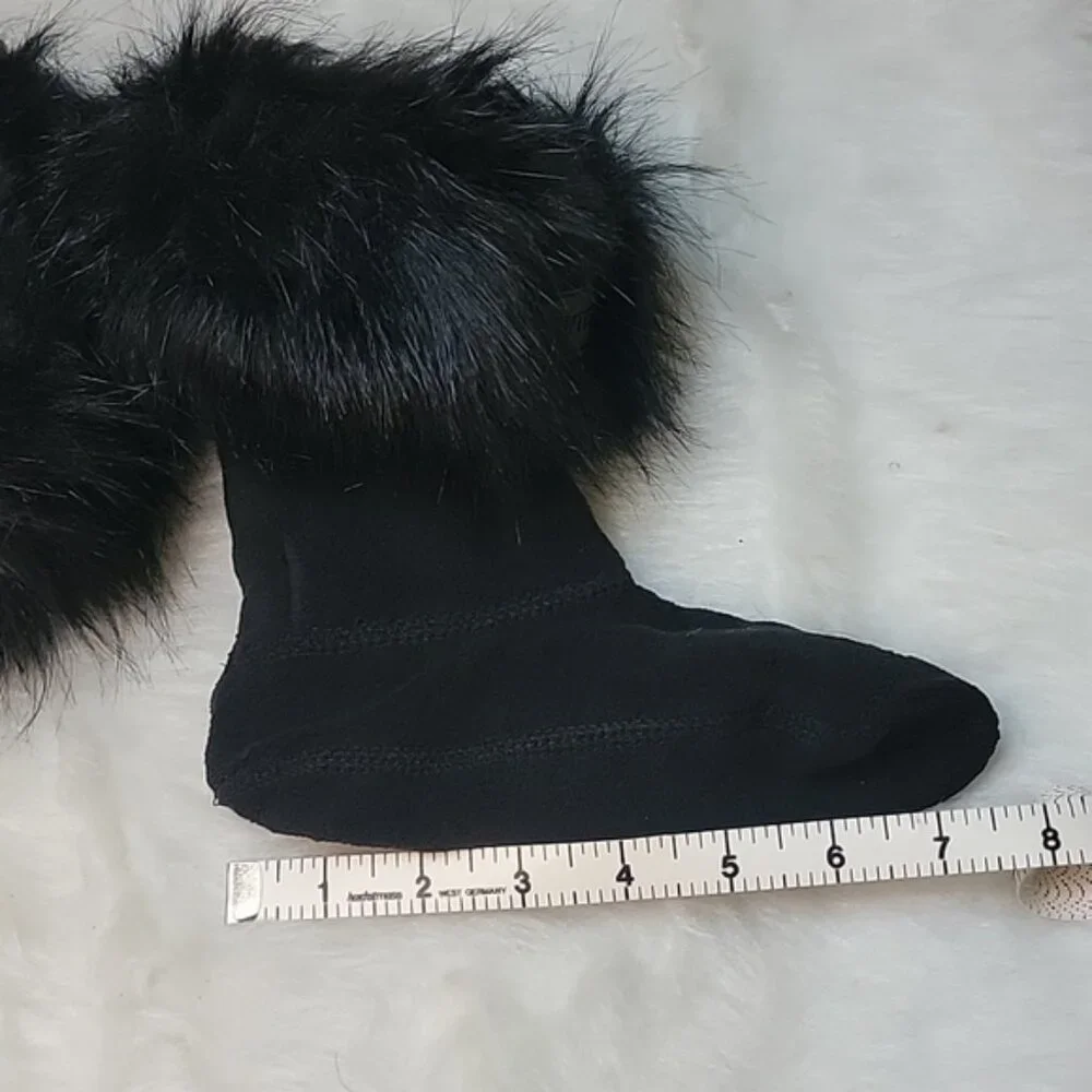 HUNTER Girl's Black Faux Fur Fold Over Glam‎ Preppy Y2K Winter Rain Boot Socks M